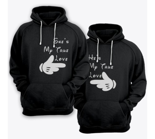 Парные толстовки с капюшоном для двоих "She's/He's my true love (Она/Он моя настоящая любовь)"