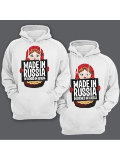 Парные толстовки с капюшоном для влюбленных с изображением матрешки "Made in Russia (Сделано в России)"