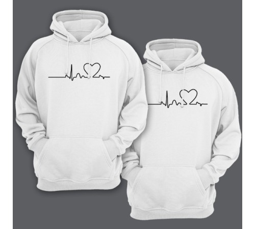 Парные толстовки с капюшоном для влюбленных с изображением сердца на линии пульса