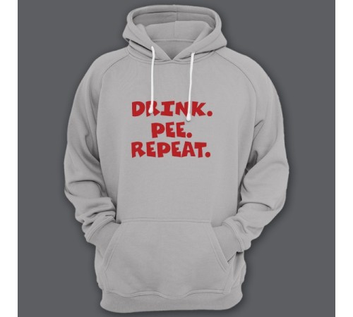 Прикольная толстовка с капюшоном с надписью "Drink. Pee. Repeat" ("Пей. Отливай. Повторяй")