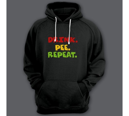 Прикольная толстовка с капюшоном с надписью "Drink. Pee. Repeat" ("Пей. Отливай. Повторяй")
