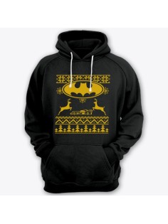 Прикольная толстовка с капюшоном с новогодним принтом и знаком бэтмена
