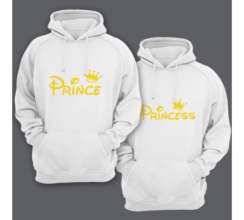 Парные толстовки с капюшоном для двоих "Prince (Принц)" и "Princess (Принцесса)"