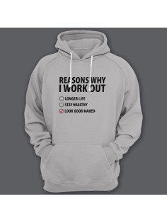 Толстовка с капюшоном с прикольной надписью "Reasons why i workout" ("Причины по которым я качаюсь")