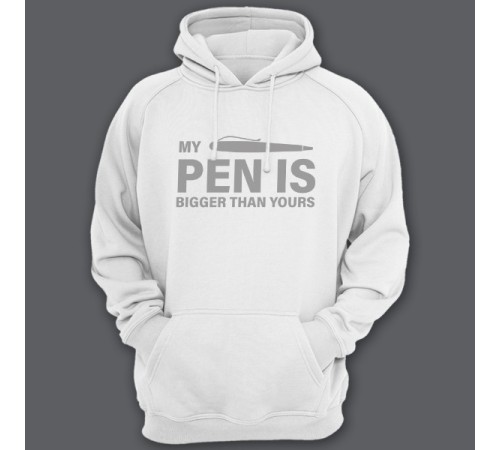 Толстовка с капюшоном с прикольной надписью "My pen is bigger than yours" ("Моя ручка больше твоей")
