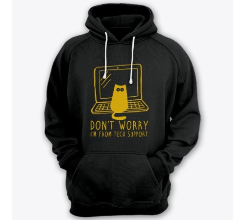 Прикольная толстовка с капюшоном с надписью "Don't worry, I'm from tech support" ("Не переживай, я из тех поддержки")