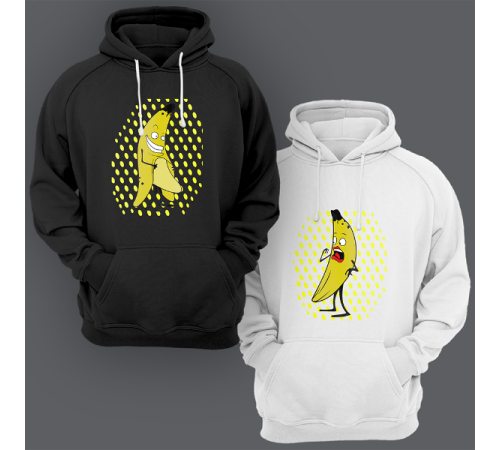 Парные толстовки с капюшоном для двоих "Смешные бананы"