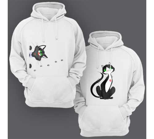 Парные толстовки с капюшоном для двоих "Смешные котики"