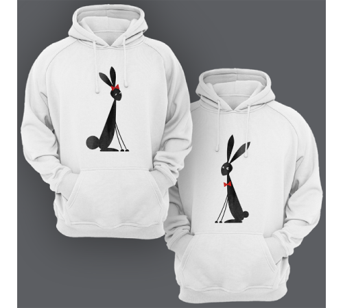 Парные толстовки с капюшоном для двоих "Милые кролики"