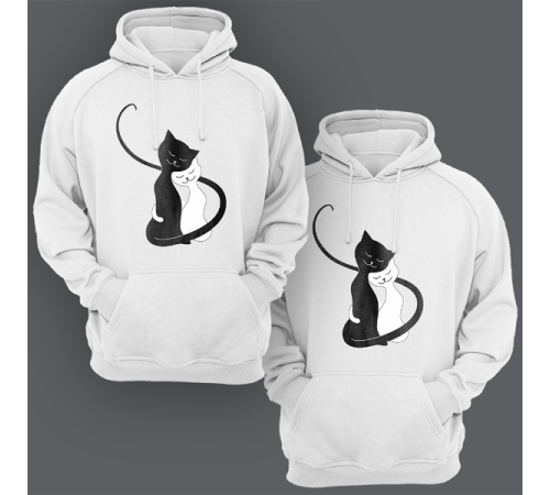 Парные толстовки с капюшоном для двоих "Обнимающиеся котики"