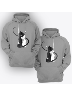 Парные толстовки с капюшоном для двоих "Обнимающиеся котики"