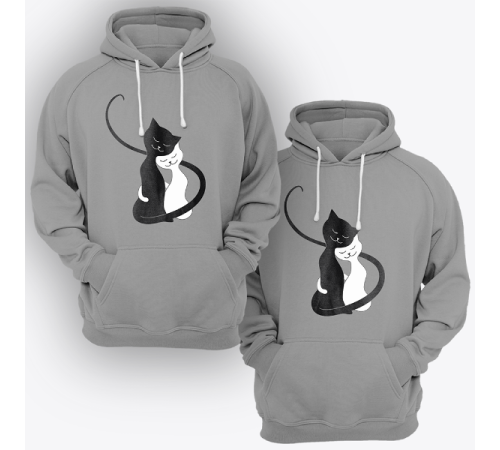 Парные толстовки с капюшоном для двоих "Обнимающиеся котики"