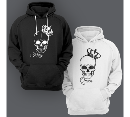 Парные толстовки с капюшоном для двоих "King/Queen"