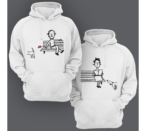 Парные толстовки с капюшоном для двоих "Парочка на скамейке"