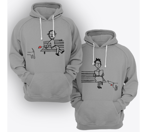 Парные толстовки с капюшоном для двоих "Парочка на скамейке"