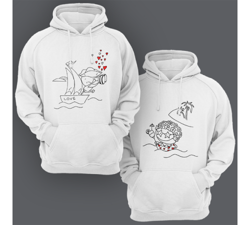 Парные толстовки с капюшоном для двоих "Пират и туристка"