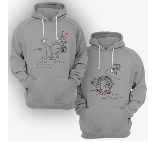 Парные толстовки с капюшоном для двоих "Пират и туристка"