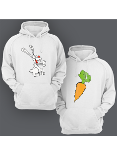 Парные толстовки с капюшоном для двоих "Кролик и морковка"