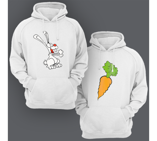 Парные толстовки с капюшоном для двоих "Кролик и морковка"