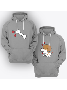 Парные толстовки с капюшоном для двоих "Собачка и любимая косточка"