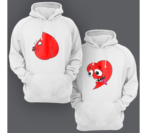 Парные толстовки с капюшоном для двоих "Похотливые сердечками"