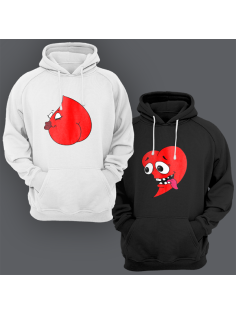 Парные толстовки с капюшоном для двоих "Похотливые сердечками"