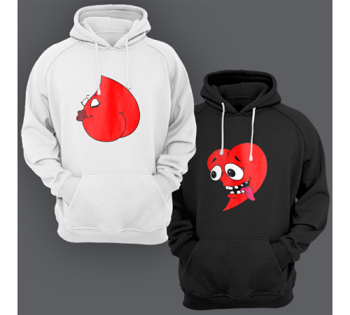 Парные толстовки с капюшоном для двоих "Похотливые сердечками"