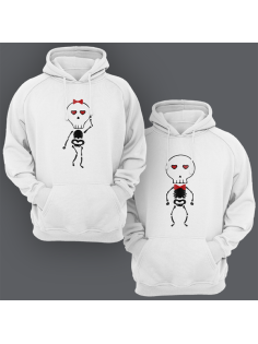 Парные толстовки с капюшоном для двоих "Влюбленные скелетики"