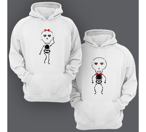 Парные толстовки с капюшоном для двоих "Влюбленные скелетики"