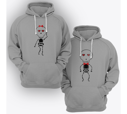 Парные толстовки с капюшоном для двоих "Влюбленные скелетики"