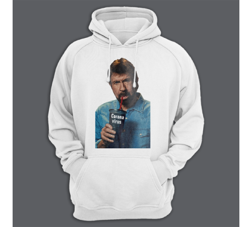Толстовка с капюшоном с принтом "Чак Норрис пьет коронавирус"