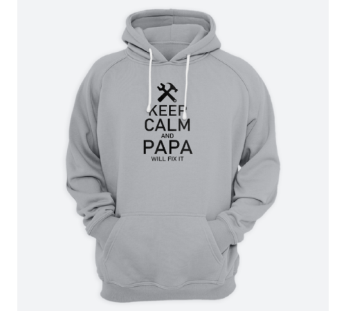 Толстовка с капюшоном для папы с принтом "Keep calm and papa will fix it"
