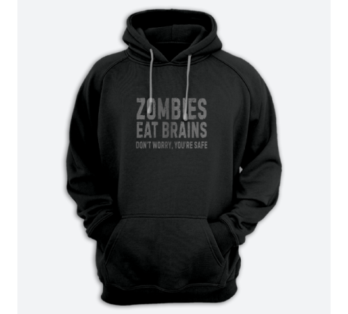 Толстовка с капюшоном с принтом "Zombies eat brains. Don't worry you are safe."