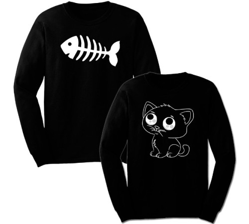 Парные свитшоты с принтами "Cat&Fish"