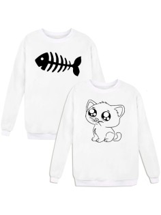 Парные свитшоты с принтами "Cat&Fish"