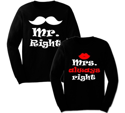 Парные свитшоты с надписью "Right&Always Right"