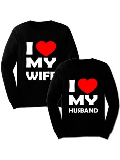 Парные свитшоты с надписью "I love my WIFE / HUSBAND"