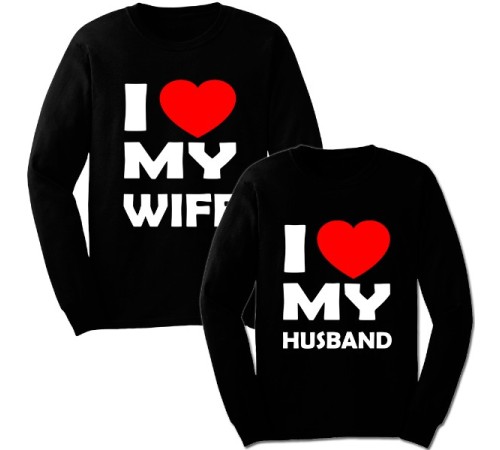 Парные свитшоты с надписью "I love my WIFE / HUSBAND"