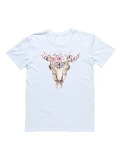 Прикольная футболка с принтом "Череп с цветами"