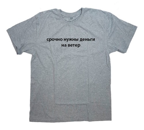 Прикольная футболка с надписью "Срочно нужны деньги на ветер"