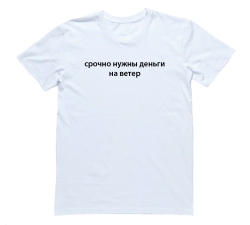 Прикольная футболка с надписью "Срочно нужны деньги на ветер"