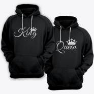Парные толстовки с капюшоном для влюбленных с надписями "King" (Король) и  "Queen" (Королева)
