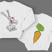 Парные свитшоты для молодоженов с изображениями Кролика и морковки