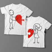 Парные футболки для влюбленных с изображениями мальчика и девочки, соединяющими сердце-пазл