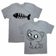 Парные футболки с принтами "Cat&Fish"