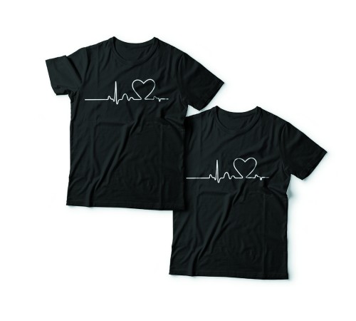 Парные футболки для влюбленных с изображением сердца на линии пульса