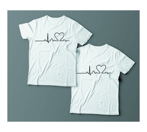 Парные футболки для влюбленных с изображением сердца на линии пульса